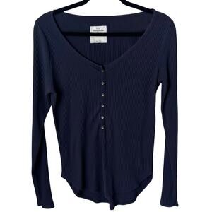Vintage Y2K Abercrombie & Fitch Ribbed Henley Top Navy Long Sleeve Bella Swan L
